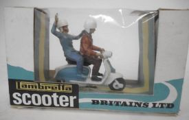 Britains Ltd, No 9685 Lambretta Scooter and Riders, boxed.