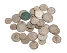 A collection of pre-1947 coins, face value approximately £3.