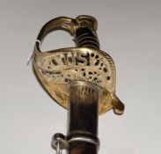 A reproduction US Union Officer's sword: the straight single edged blade with militaria decoration