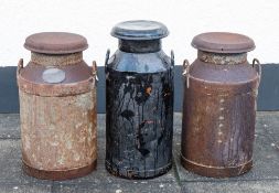 A milk churn with brass label for 'W E Armstead Brook Hill Dairy Teignmouth': together with two