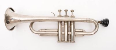 An Italian miniature silver plated trumpet by Kalison, Milan 27cm long.
