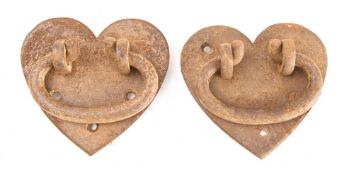 A pair of antique iron heart shaped handles: 14.