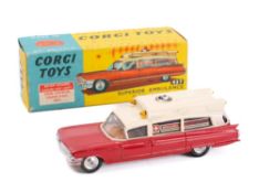 Corgi 437 Superior 'Ambulance' battery operated issue, two-tone cream and red with brown interior,