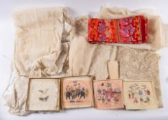 Two late 19th/early 20th century lace table covers together with a table runner and a later