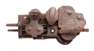 A continental steel door lock, possibly 17th/18th century French:,