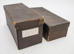 Two boxes of early 20th century microscope slides: mostly biological and entomological specimens.