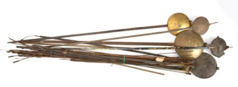 Five longcase clock pendulums: along with a further twenty longcase pendulum rods and suspension