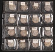 A sheet of 16 Victorian halfcrowns: including 1846, 1880,1881, 1884/85/88/86/90/91/92/93/95/96.