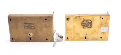 Two Admiralty issue brass rim locks by Hobbs & Co, London, formerly from a 'Palmerston Folly',
