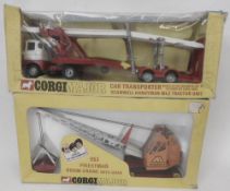 Corgi Major No 1148 Car Transporter and No 1153 Priestman Boom Crane with Grab, both boxed.