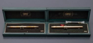 A Cross gold plated fountain pen and a similar 2082 ball pen,