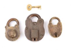 An Edwardian brass and wrought iron Bramah padlock by J T Need,