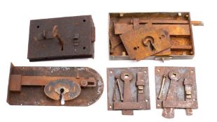 An steel rim lock with key: together with a small group of lock and lever plates ( a lot)