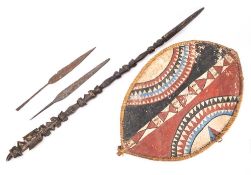 Two African? steel spear heads: of flat leaf form,