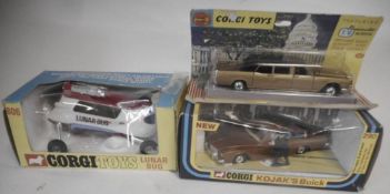 Corgi No 806 Lunar Bug: No 290 Kojack's Buick and No 262 Lincoln Continental Executive Limousine,