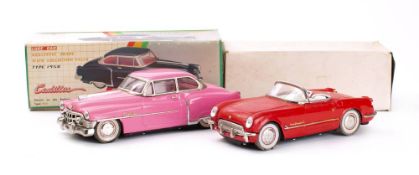 A Chinese tinplate Chevrolet Corvette C1 red with white interior,