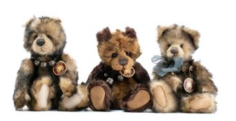 Three plush Charlie Bears after Isabelle Lee: 'Gareth', 'Max' and 'Josie',