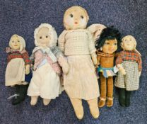 Two early 20th century linen head dolls in Dutch style costume,