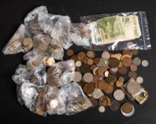 WITHDRAWN LOT A collection of world coins and banknotes including pre-1947 English coins,