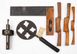 A 19th century iron waywiser,: together with a brass mounted mortice gauge,