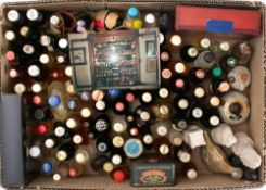 A collection of various miniature spirits and liqueurs,