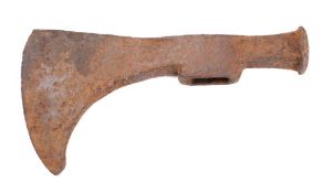A cast iron hammer axe head: unsigned, 26cm long.