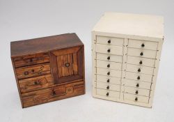 An overpainted pine microscope slide box: converted to a collectors cabinet, 30 x 24 x 22.