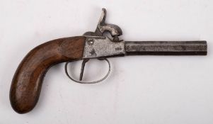 A 19th century continental percussion cap pistol: unsigned, with plain barrel and action,