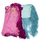 A late Victorian/early Edwardian pink and purple silk shawl with embroidered floral decoration and