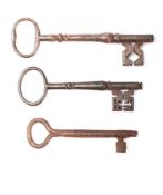 Three 18th century keys of large size: largest 20cm long (3)