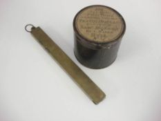 A 19th century brass two section cap dispenser, together with an empty cap tin for 'Samuel Mozzen,
