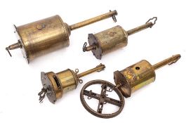 A Salter brass spit jack: with octagonal base, also three other brass spit jacks,