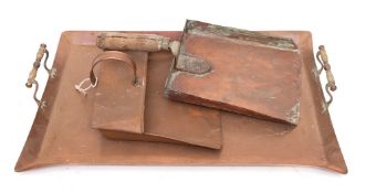 A copper rectangular twin-handled tray:, 51 x 34cm,