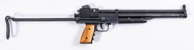 A Chinese .177 calibre underlever air rifle: two piece wooden grip with sliding double bar stock.