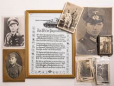 A small collection of WWII German photographs and ephemera: mainly portrait images,