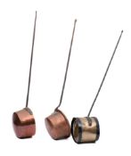 A Continental copper and iron long handled cooking pan: with 27cm bowl,