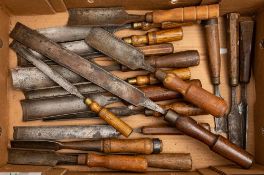 A collection of woodturning chisels: various sizes and makers including Mort & Co , James Howarth,