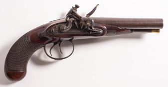A late 18th /early 19th century side by side double barrel flintlock pistol by Brunton,