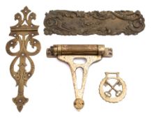 A late 19th/early 20th century horse brass with crossed keys: together with a repouse brass finger