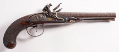 A late 18th century side by side double barrel flintlock pistol by Gill,