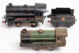A Hornby O gauge BR 0-4-0 tank locomotive and tender: in black No 60199 and one other similar