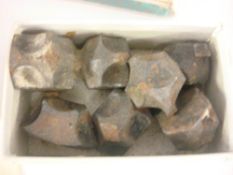 A small group of late 19th century French shell shrapnel: together in a box with manuscript note