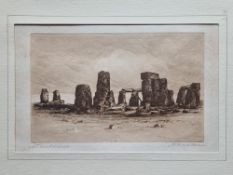 STONEHENGE : small sepia coloured etching, size 135 x 8.5 mm.