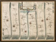 OGILBY, John - London to Oakeham. Hand coloured road map. 420 x 315 mm. F & G. Faint colouring.