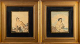 BEAUTIES : pair of female figures one with Chalybeate Spa in the background,