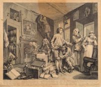 HOGARTH'S TOUR : 5 sepia copper engravings. 330 x 220 mm. vertical fold marks. 1781.