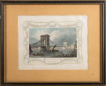 HAMMERSMITH BRIDGE : attractive hand coloured lithograph, published by Ackermann, 260 x 180 mm,