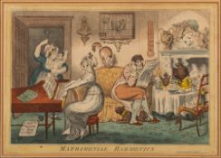 SATIRICAL/CARICATURES : ' Matrimonial Harmonics' Coloured print published by Le Petit, 335 x 225 mm,