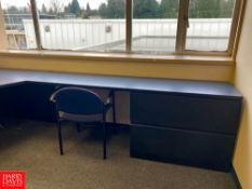 Desk with Drawers and File Cabinets, Hanging Cabinet, Book Shelf and (2) Chairs - Rigging Fee: $300