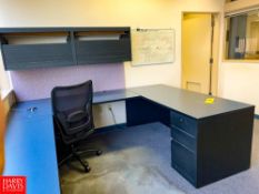 (2) Desks with Drawers and File Cabinets, (3) Hanging Cabinets, Coat Rack and (2) Chairs - Rigging